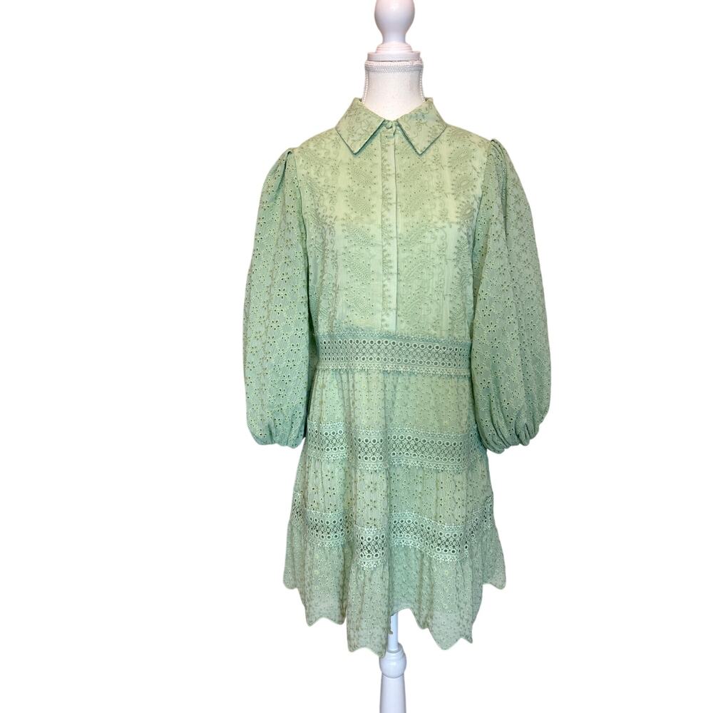 Alice + Olivia Mint Green Eyelet Midi Dress